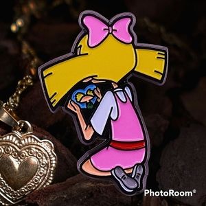 Helga & her Locket enamel lapel push pin.